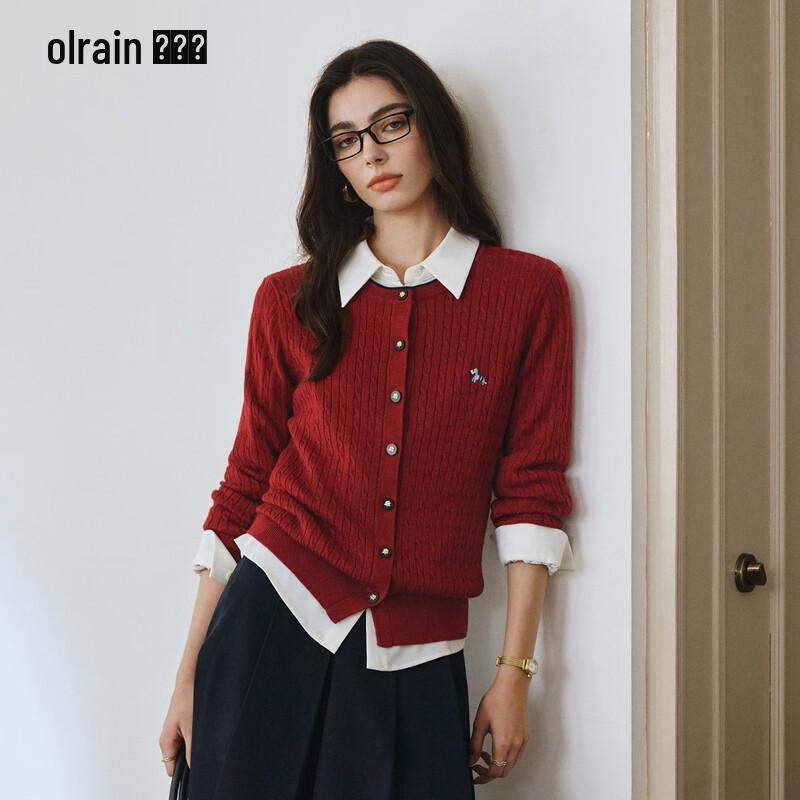 Olrain Women s Red Retro Cable Knit Cardigan M
