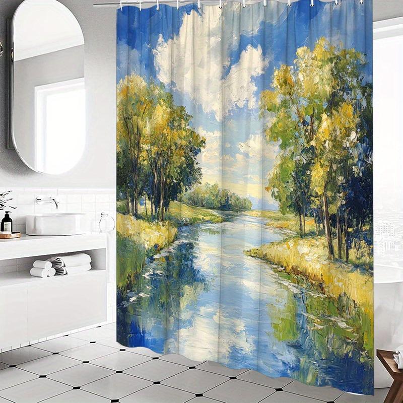 

Impressionistic River Landscape Shower Curtain - Lush Trees & Reflective Water, Polyester, 70.8x70.8 , 12 Hooks, Washable W90XH180cm
