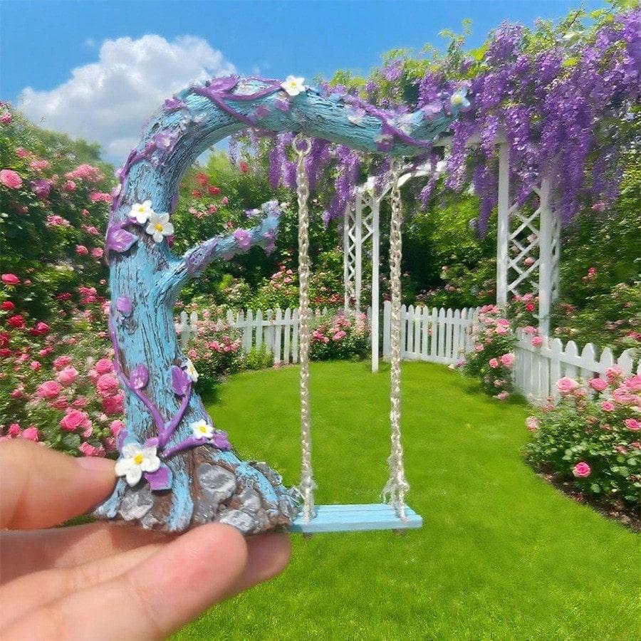 Various Colorful Small Trees Outdoor Garden Decoration with Swings and Flowers,small Statues Ornaments, Unique Rural Style Gifts
