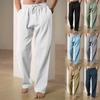 Men's Casual Wide Leg Loose Fit Athletic Breathable Cotton Linen Pants Solid Color Long Pants Casual Pants