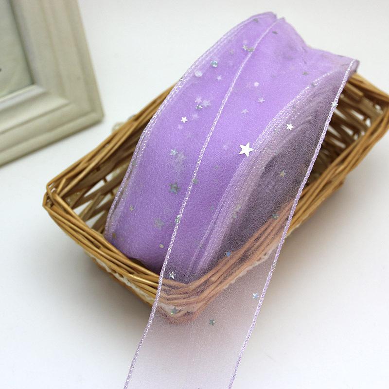 (5 Yards/roll) Stars Silk Organza Ribbon Bow Material for Hair Print Flower Decoration Lace Ribbons