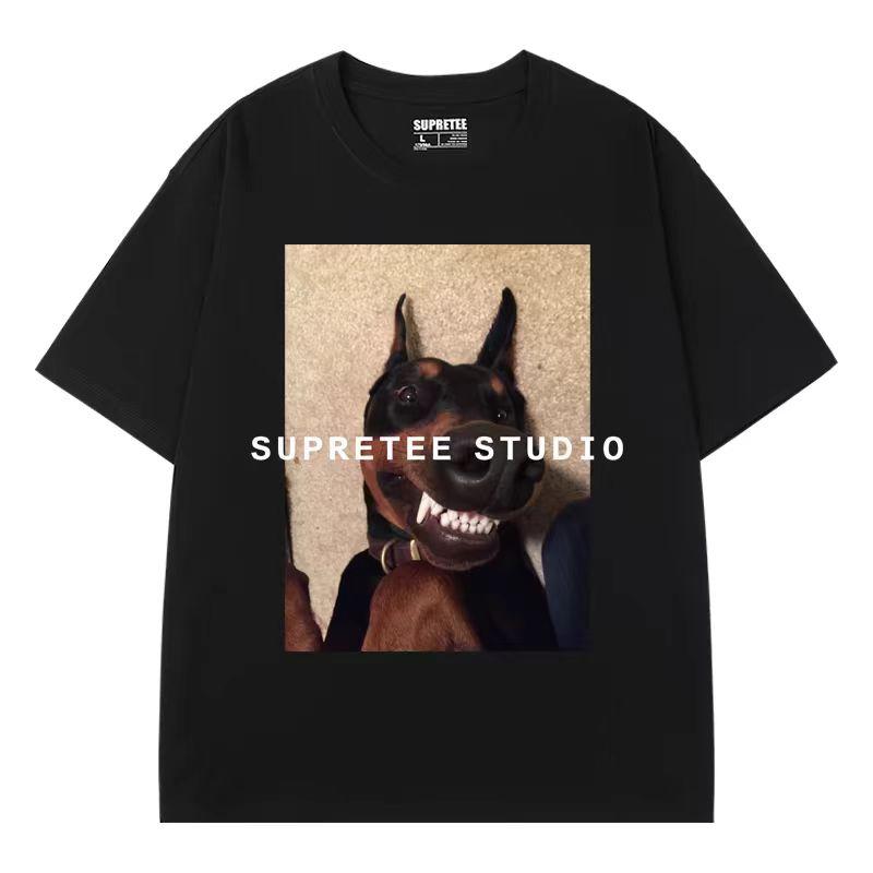 Summer Fashion Brand Menswear Funny Doberman Dog Round Neck Short Sleeve T-shirt Boys Short Sleeve Top