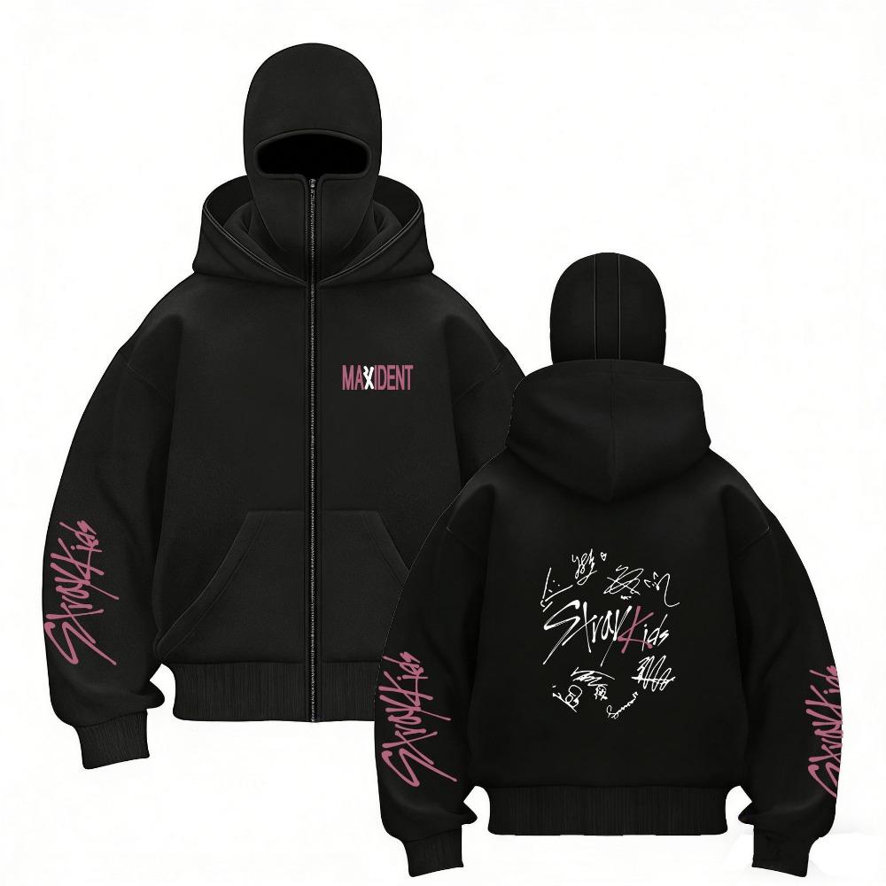 Stray Kids Europa Konzertbereich Harajuku Aufdruck Doppelhut Reißverschluss Pullover Unisex Mantel