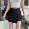Black Irregular A-line Mini Skirt - Women's 2024 High-Waist Slimming Half Skirt
