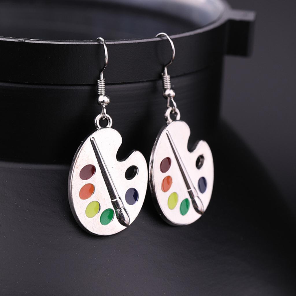 Novelty Fun Art Paint Palette Necklace and Hook Earrings Set for Friends Party