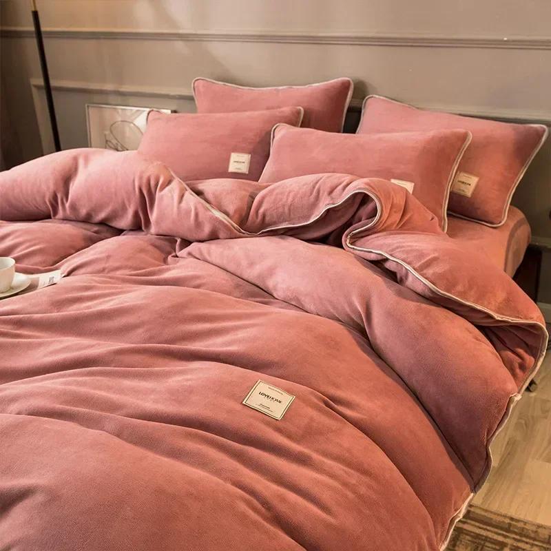 New Winter Coral Velvet Warm Sheets Soft Plush Pillowcases Flannel Sheets Bedding for Home Use