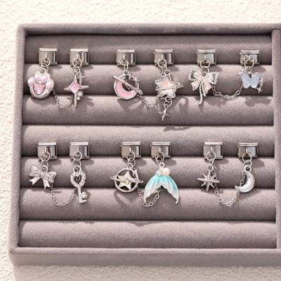 Zircon Star Planet Butterfly Fishtail Bow Knot Moon Chain Italian Charm Links Fit 9mm Stainless Steel Bracelet Women DIY Making
