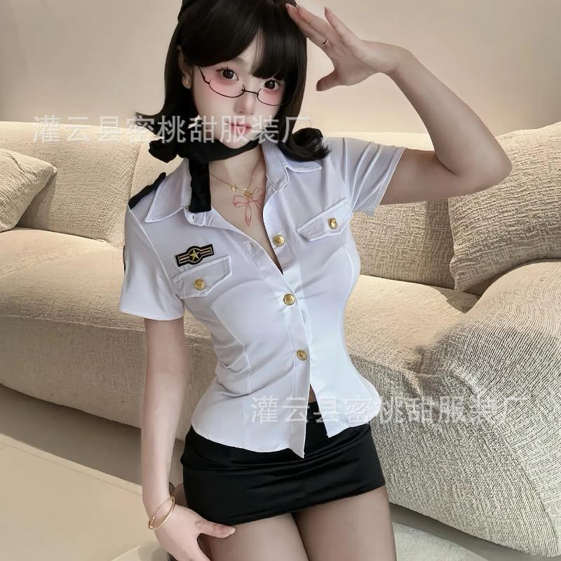 Sexy lingerie navy female police hip skirt uniform sexy temptation stewardess cosplay