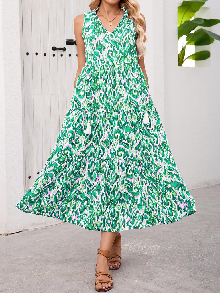 European and American summer printing new holiday style fashion sleeveless dress