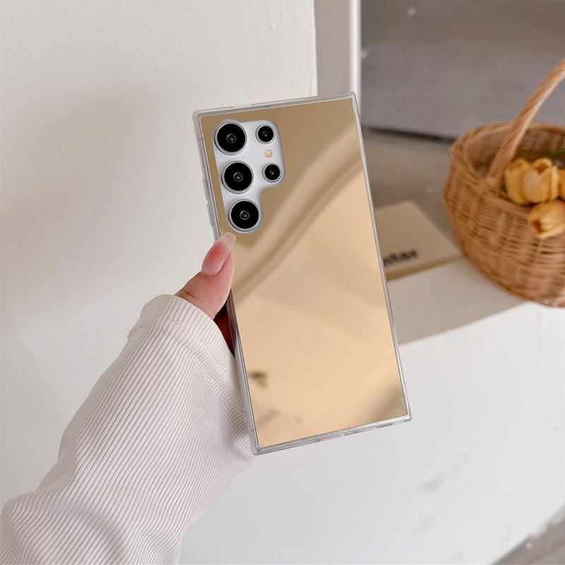 Glänzende Spiegelrückseite für Samsung S24 Ultra S23 S22 Plus S21 A55 A54 A52 A35 A34 A15 Klare, weiche TPU-Stoßstange Schlanke, stoßfeste Schutzhülle