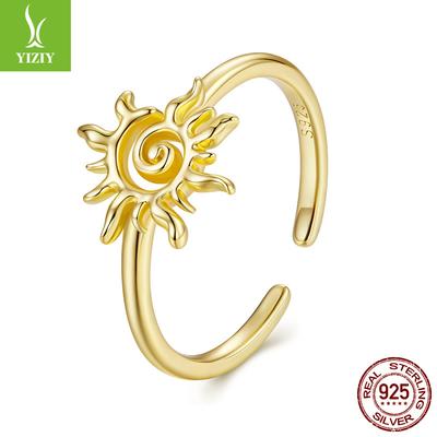 Anello Aperto a Sole in Argento Sterling S925 Placcato Oro 14K Gioiello Anello Sole Fascino Sole