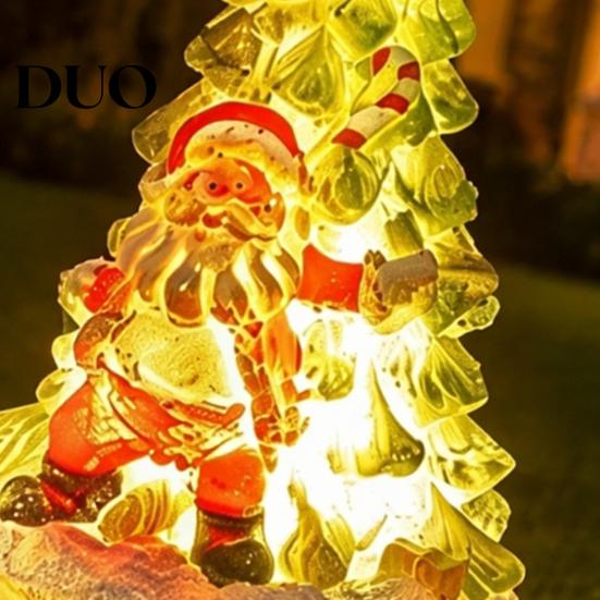 Outdoor Solar Christmas Decorations Garden Light, Santa Tree Resin Yard Stake Decor with Auto Sensor LED Landscape Warm Glow, Waterproof Lawn Lamp for