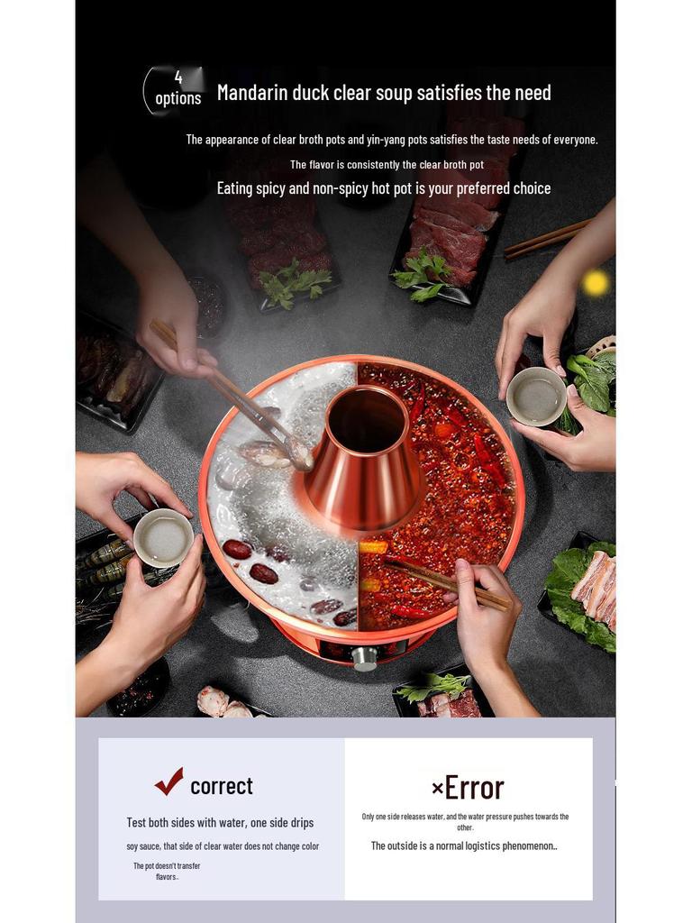 Elektrischer Lila Kupfer Doppelnutzungs-Hot Pot: Einstellbare Temperatur Shabu-Shabu Lamm Hammelfleisch Holzkohle und Plug-in Warmhalte Kupfertopf für den Heimgebrauch