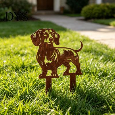 Weather Resistant Garden Stake Metal Dachshund Stake, Rusty Animal Silhouette Decorative Yard Dog Sculpture Art for Outside Lawn, Pathway, Patio,