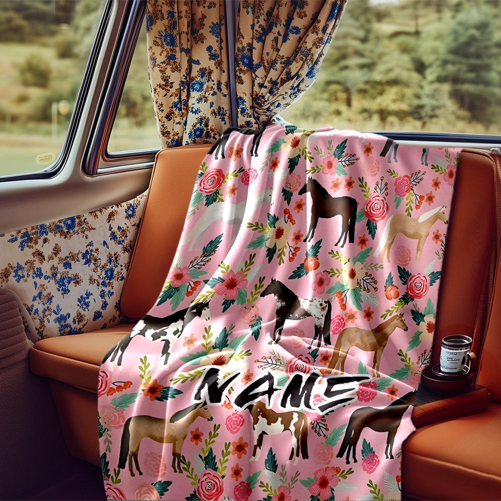 Horse Rider Barn Hair Flowers Sunflower Blanketcustomize Your Name Lightweight Comfortable And Stylish Blanket For Travel Bed Home Chair Office Sofa