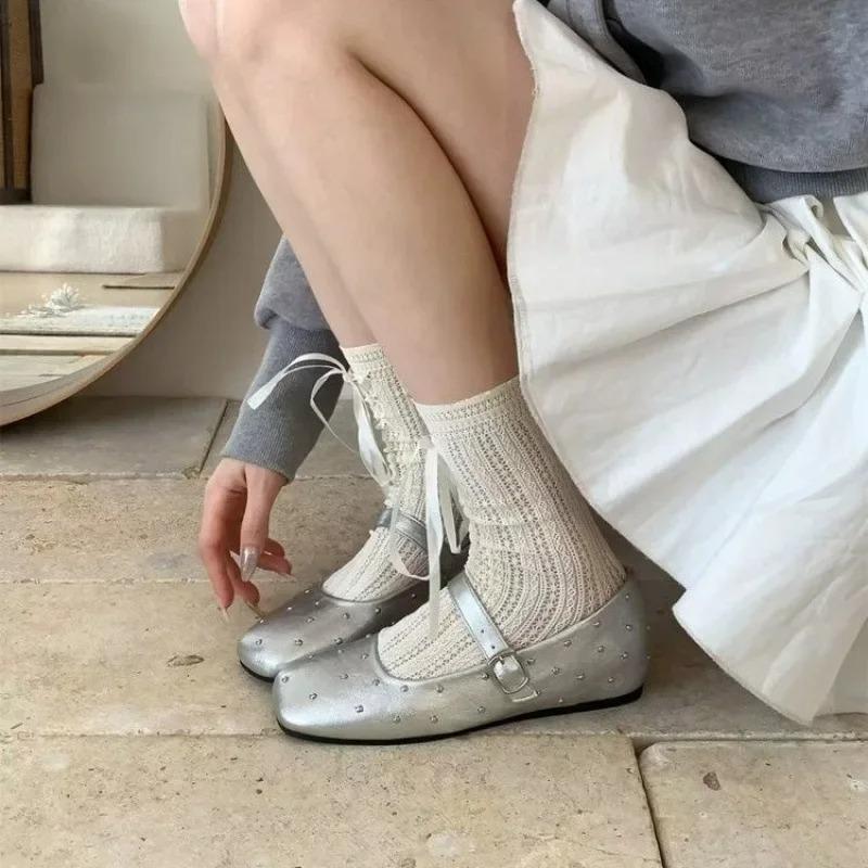 Elegant Commuter Friendly Mary Jane Flat Shoes Women's Low Heel Square Head French Vintage Style Trendy Casual Footwear