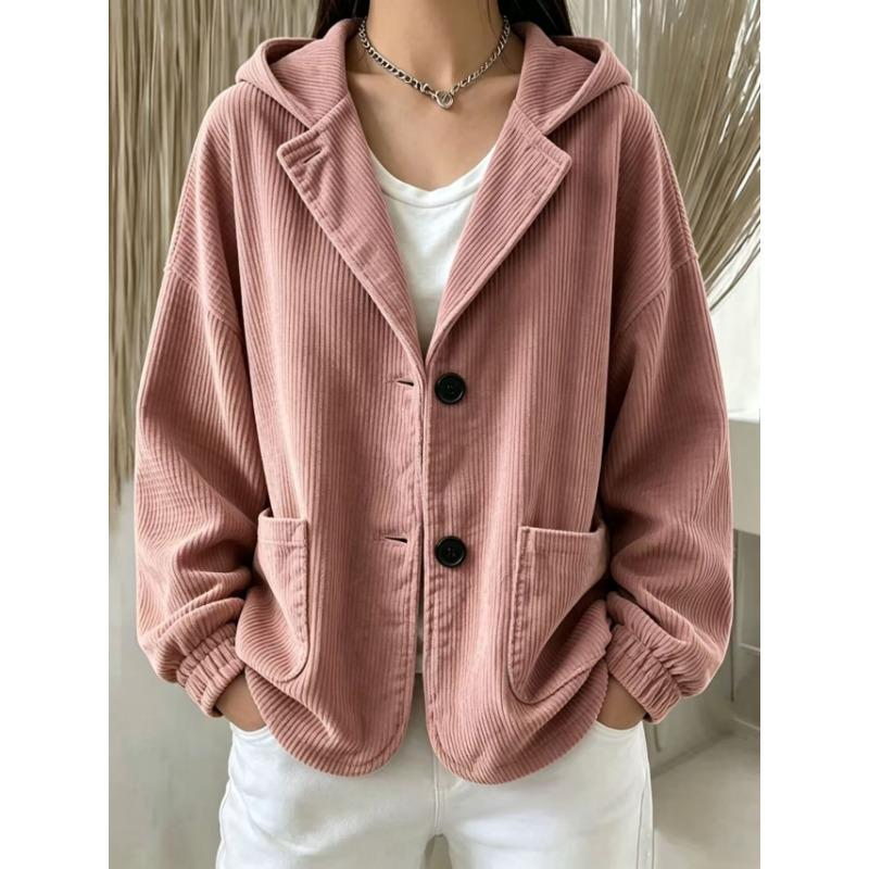 Women S Corduroy Hooded Button Pocket Casual Sweatshirt