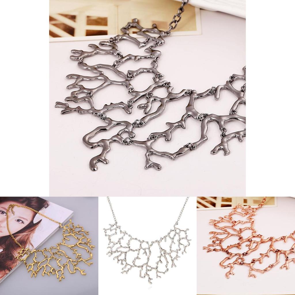 Fashion Solid Color Coral Shaped Women Metal Necklace For Retro Jewelry Lovers
