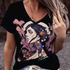 vintage women skull leopard print t shirt short sleeve v neck tops comfortable t-shirts