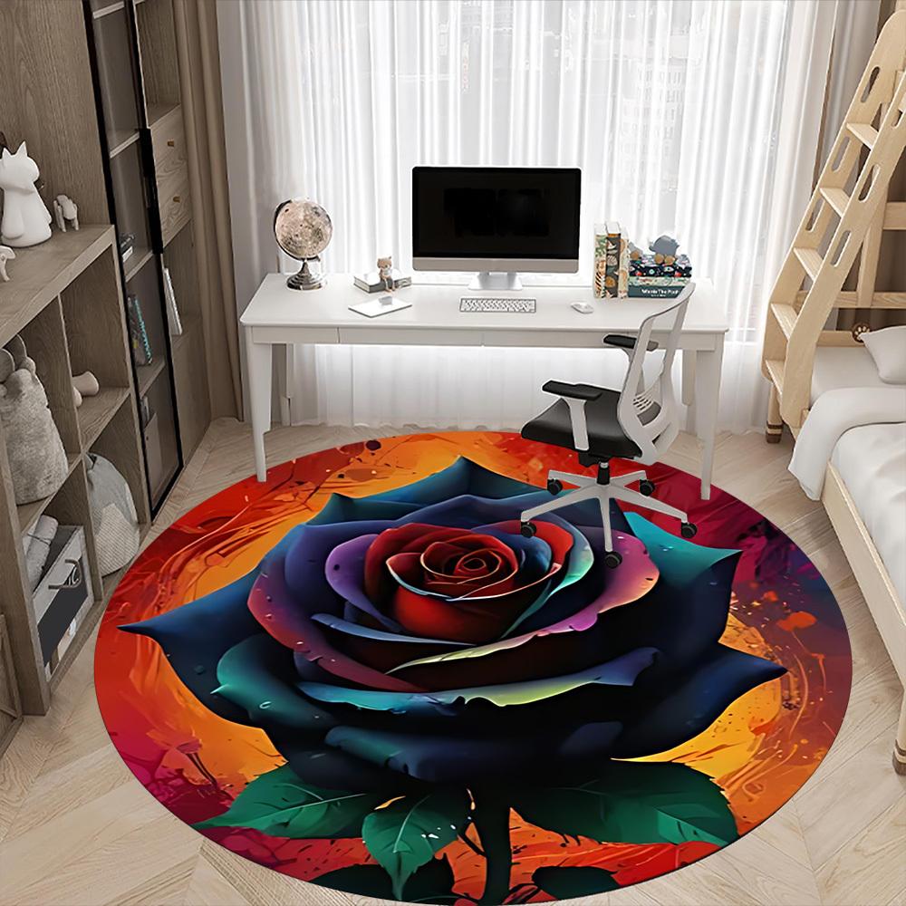 1pc Rainbow Rose Office Round Area Rug,  Mat Suitable ForOffice, Under Office Chairs Bedroom Living Room Home Decor, Room Deco
