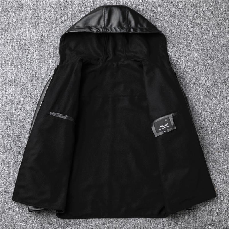 Genuine Leather Jacket Men's Sheepskin Leather Jacket Cotton Thickened Warm Lining Hooded Casual Jacket