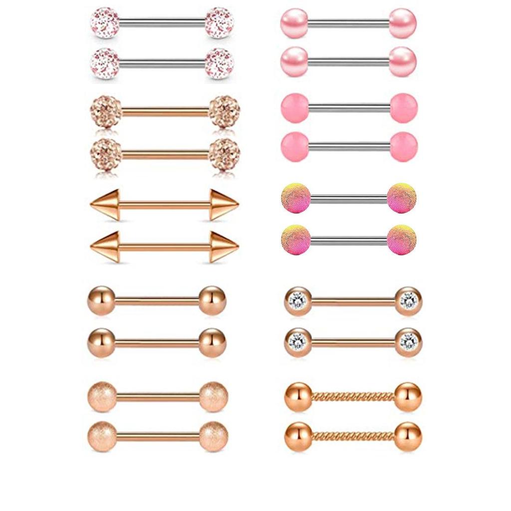 14G Nerezový Matný Diamantový Rose Gold Kroužek na Bradavku & Šperky pro Piercing Jazyka