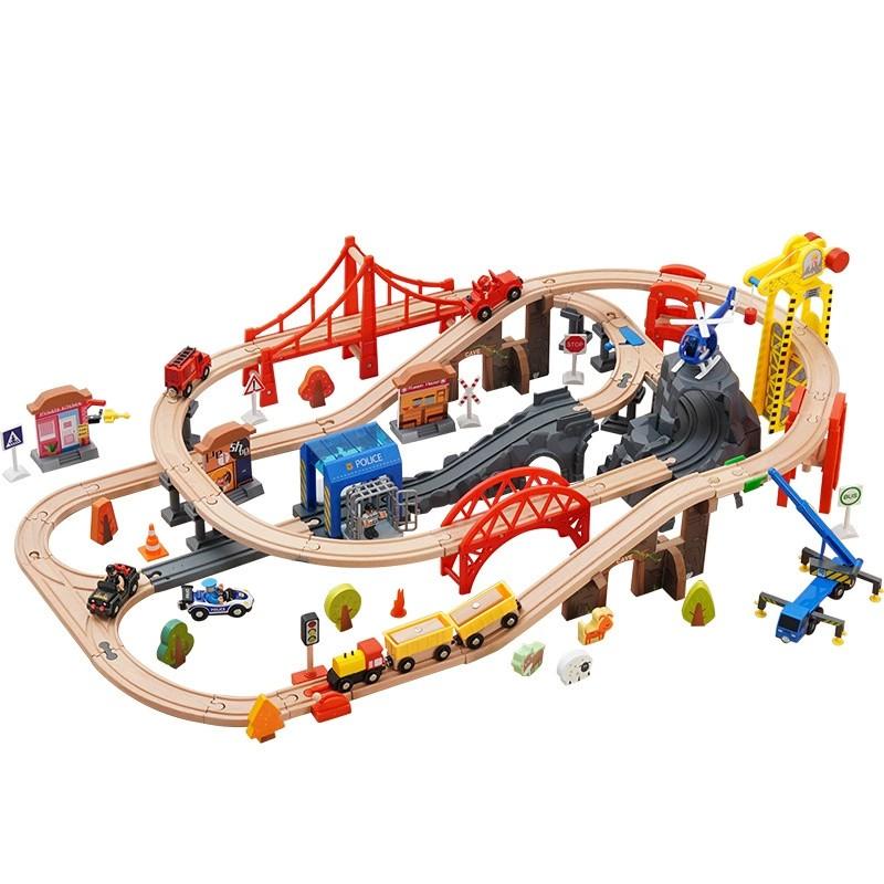 

Wooden Train Track Set Airport Police Station Scene Set Compatible with All Brand Wooden Tracks Railway Train Toys for Children