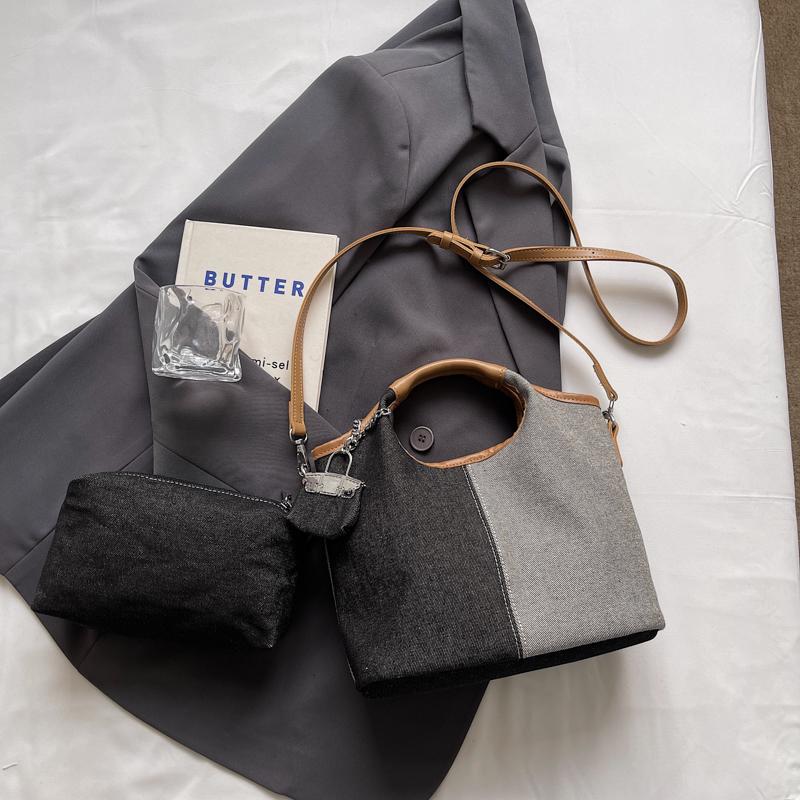 

Сумка-ведро большой вместимости Женская дорожная сумка через плечо Цветной блок Сумка чёрный