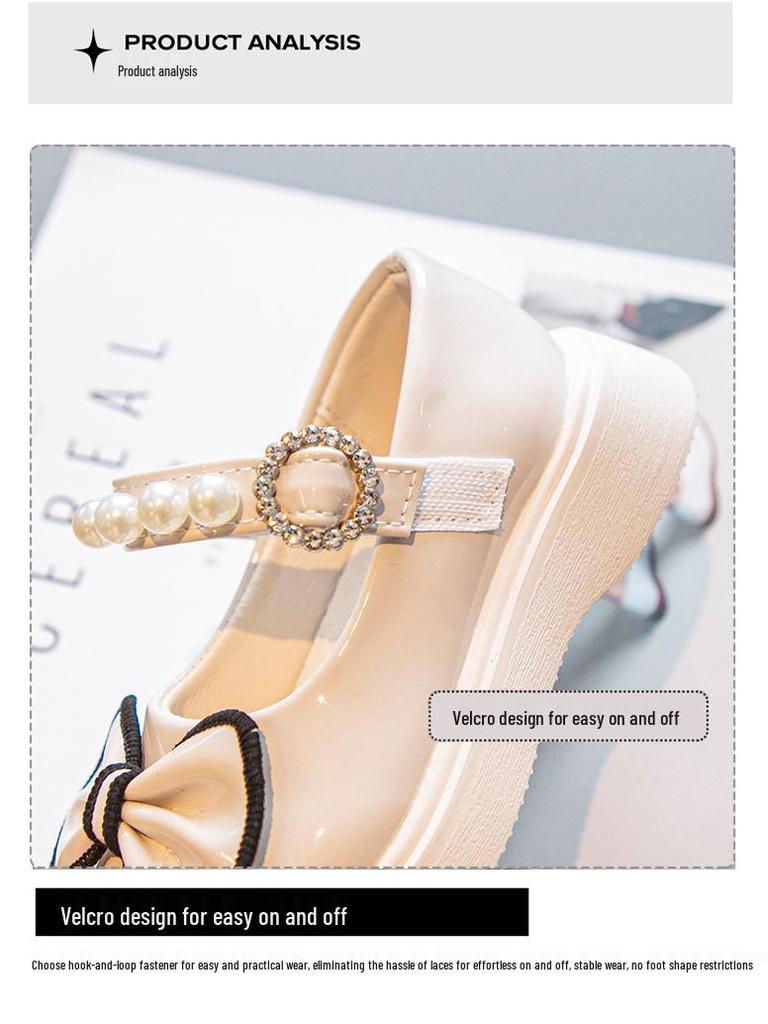 Girls' Mary Jane Leather Shoes: Black & White British Style, Super Soft Princess Performance Shoes for Spring & Autumn.