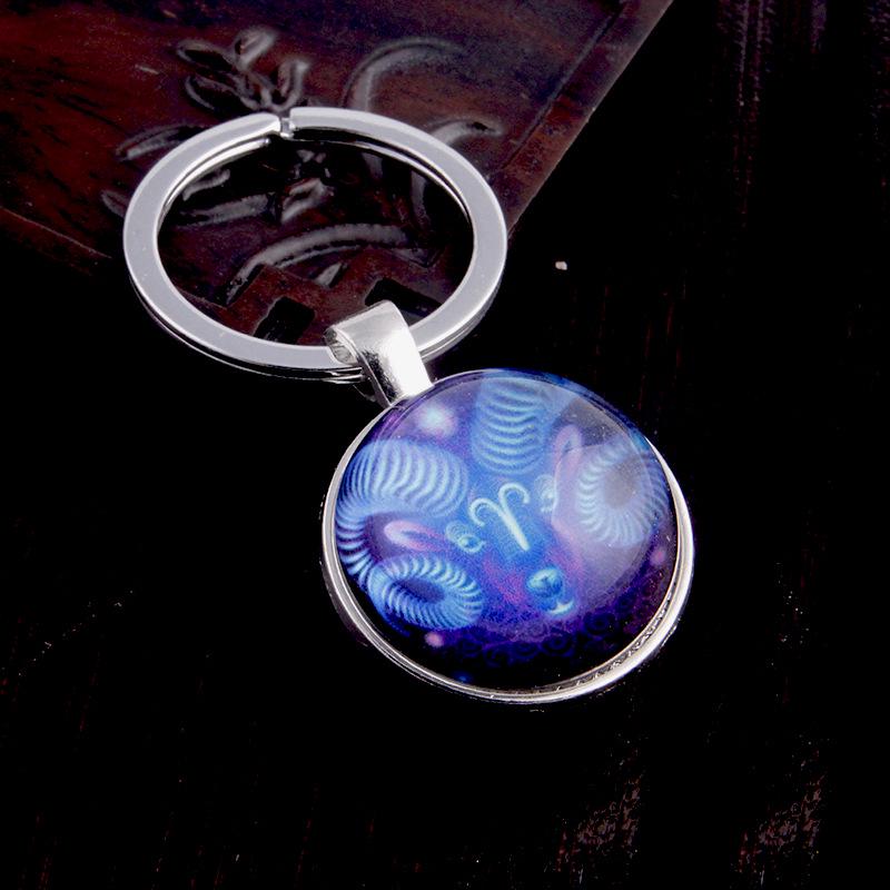 Luminous Scorpio Virgo Crystal Keychain: Double-Sided Glass Pendant Metal Keyring