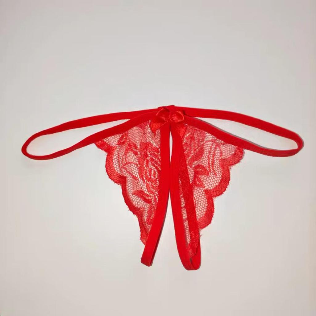 Chilot tanga cu fund deschis, dantelă și fundă - Chiloți sexy mărimi mari T-back