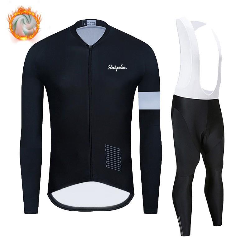Winter Thermal Cycling Jersey Bib Tights Set Men Breathable Warm Road Mountain Bike Riding Gear