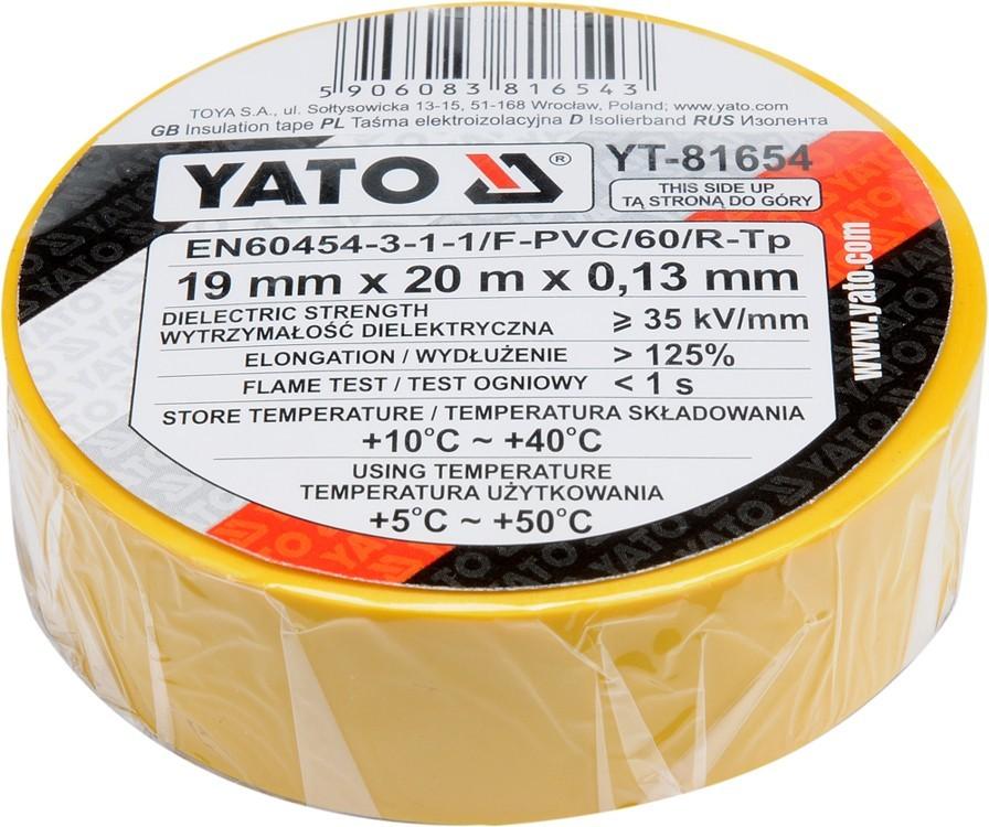 Electrical Insulating Tape 19mmx20mx0.13mm, Yellow YT-81654 YATO