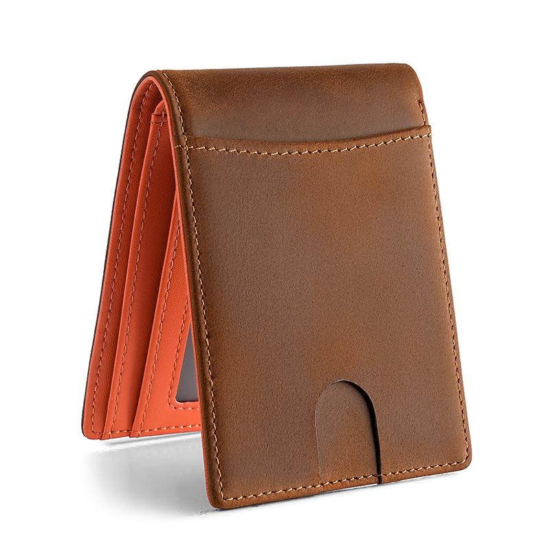 

Винтажный мужской короткий кошелек Crazy Horse из кожи с RFID-блокировкой, из натуральной кожи, классический дизайн оранжевый