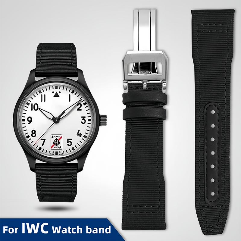 For IWC Pilot Nylon Genuine Leather watch band for IWC Mark 18 Balack Aces Portuguese original style woven canvas strap Bracelet