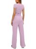 2024 Solid Color Casual Set: Ruffle Sleeve Top & High Waist Wide-Leg Pants Sportswear