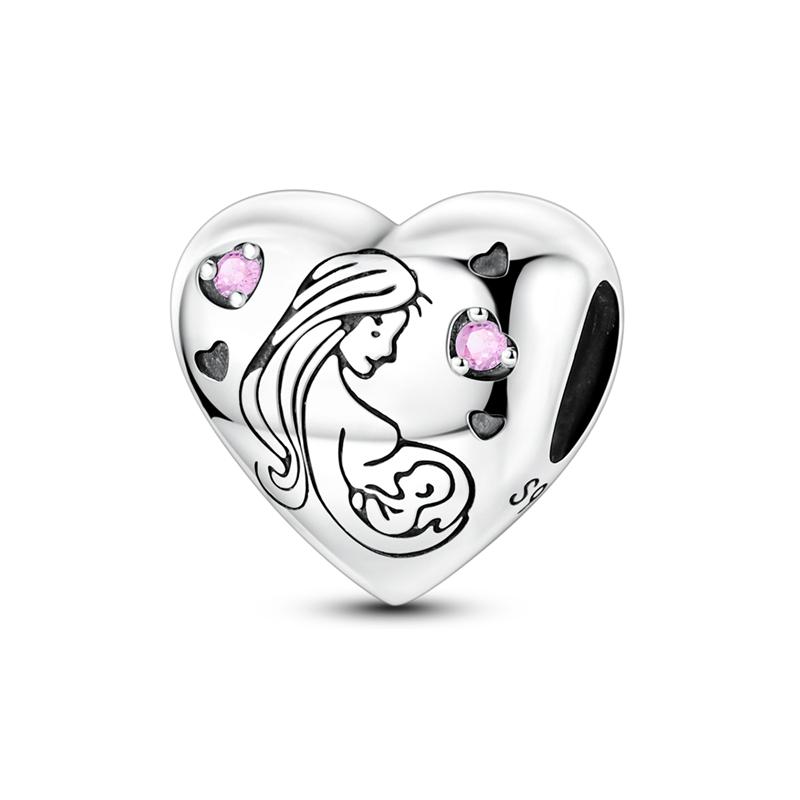 Mother's Day 925 Silver Charms Beads Love Mom Heart Charms Dangle for Bracelet Woman Jewelry Gifts