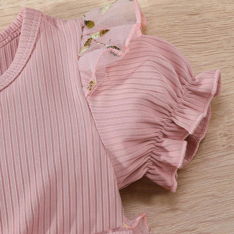 Girls Princess Dress Kids Short Sleeve Mesh Party 3-8 Years Old