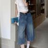 Cropped Jeans for Women Wide Leg High Waisted Denim Pants Summer Casual Short Baggy Jeans with Pockets