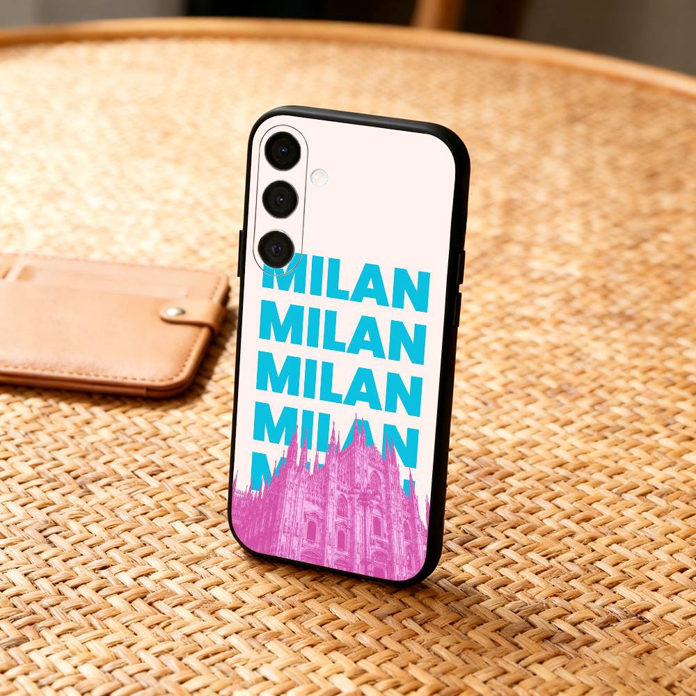 Milan city Phone Case For Samsung A73,72,71,A52,51,40,41,A22,A32,31,A13, Soft Black Shell