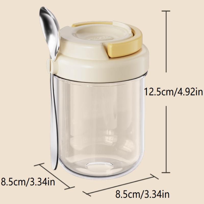 Food Safe Thick Glass Overnight Oats Cup Leakproof Lid Stainless Steel Spoon Reusable for Breakfast Chia Pudding Camping Trips