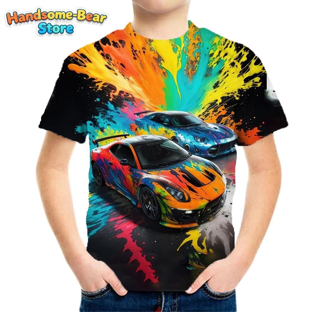 Kids Clothes Boys Tshirt Short Sleeve Stylish Car Racing Graphic T Shirts Children Summer Clothes Casual Streetwear Boys Clothes