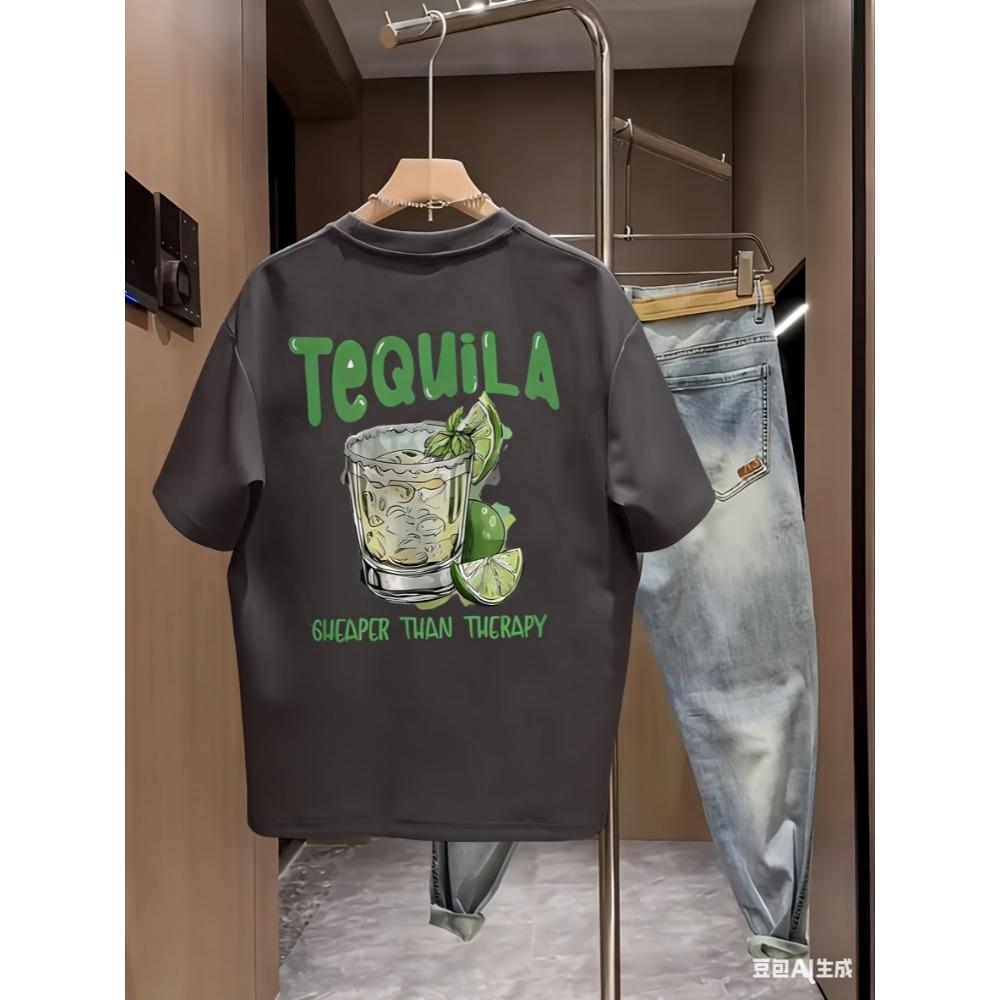 Summer Cotton Men's T Shirt Skin Friendly Breathable Fabric Agave Pattern Print Versatile Item Suitable Daily