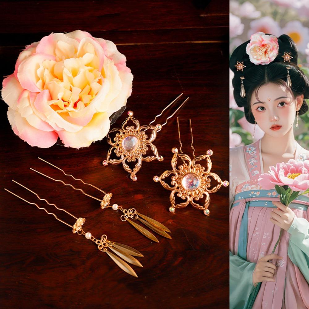 1 set Chinese Style Tang Dynasty Hairpin Classical Flower Hair Comb Ancient Hair Stick  Jewelry