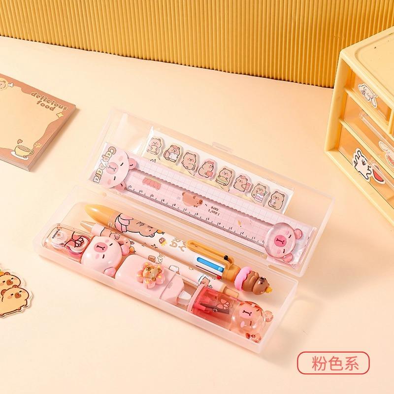 1set Capybara Stationery Set Ruler Ballpoint Pen Gel Pen Correction Tape Sticky Note Pencil Case Cute Stationery Gifts Wholesale
