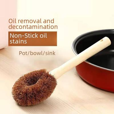 Spazzola per pentole in cocco naturale con manico lungo in legno – Spazzola per pulizia cucina antiaderente