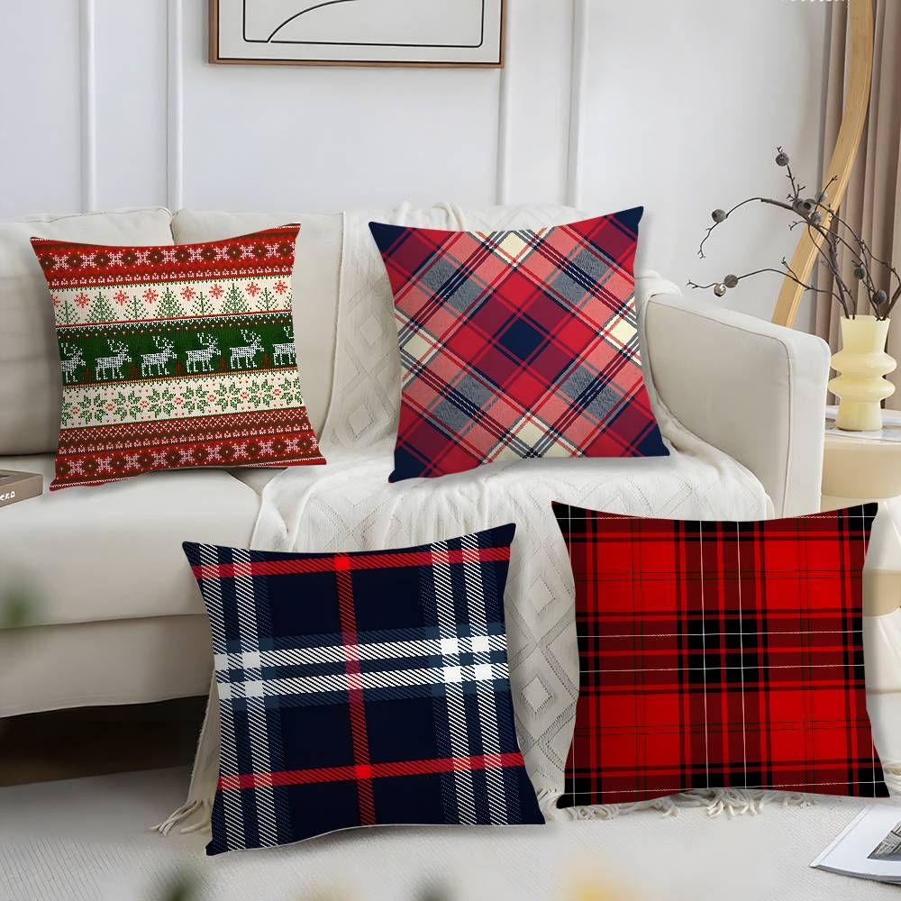 Christmas Plaid Pillow Case Sofa Short Plush Double-Sided Hd Printing Room Home Office Gift Cushion Cover