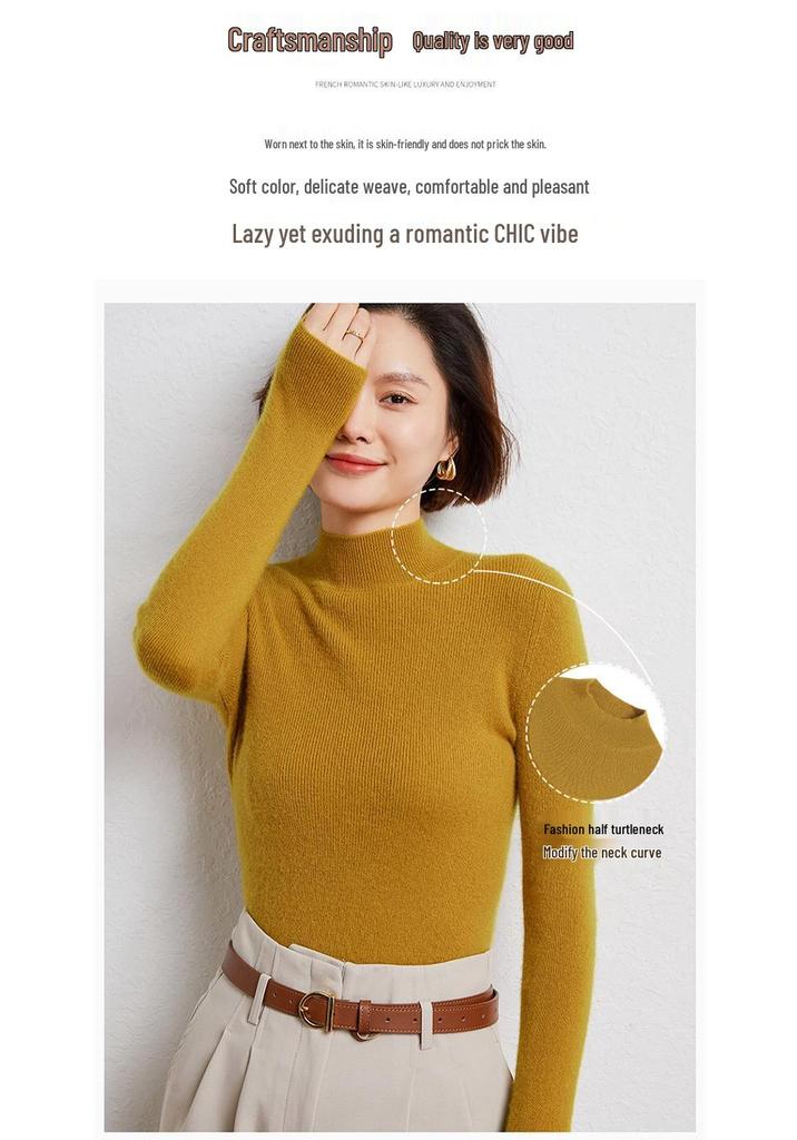 Women's Striped Slim-Fit Cashmere Sweater - High-Neck, Long Sleeve, Autumn/Winter Knitwear