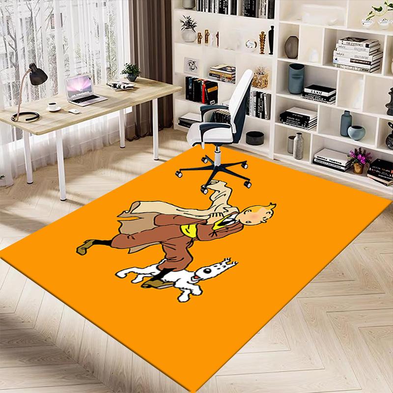 Tintins Dynamischer Abenteuerteppich für Spielzimmer Schlafzimmer Wohnzimmer Sofa Heimdeko Kinder Spielbereich Teppich Rutschfeste Bodenmatte