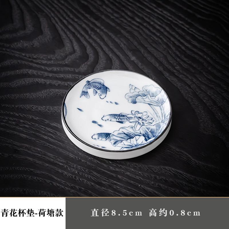 Ceramic Tea Set Coasters Heat-resistant Cup Holders Retro Underglaze Blue and White Porcelain Tea Ceremony Accessories